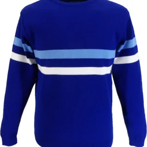 Mazeys Mens Blue Horizontal Stripe Crew Neck Jumper