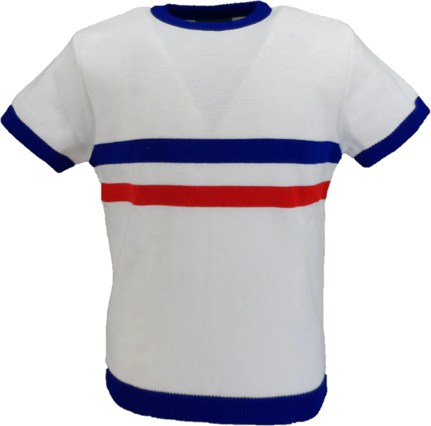Mazeys Mens White Stripe Ringer Crew Neck T Shirt