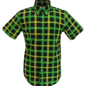 Mazeys Mens Green/Black Checked 100% Cotton Short Sleeved Shirts