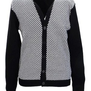 Relco Classic Retro Black and White Checkerboard Cardigan