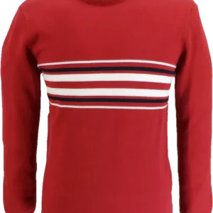 Ska & Soul Red 'Knebworth' Border stripe Turtle Neck Jumper