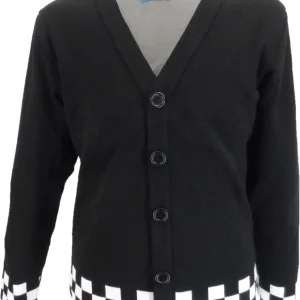 Mazeys Mens Black Classic Checkerboard Trim Cardigan
