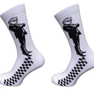 Mens 2 Pair Pack Ska Man White 2 Tone Retro Socks