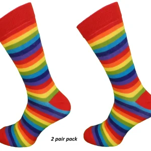 Mens 2 Pair Pack Rainbow Multi Striped Retro Socks