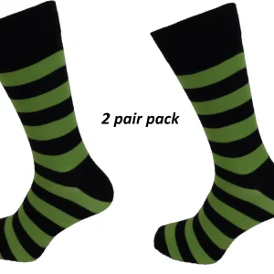 Mens 2 Pair Pack Green and Black Striped Retro Socks