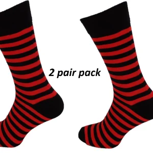 Mens 2 Pair Pack Black and Red Striped Retro Socks