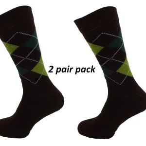Mens 2 Pair Pack of Brown Argyle Patterned Socks