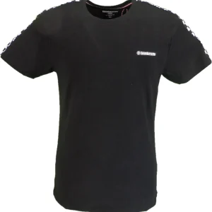 Lambretta Black Checkerboard Taped Shoulder Cotton T Shirt