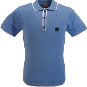 Gabicci Vintage Mens Seaway Blue Lineker Knitted Polo Shirt