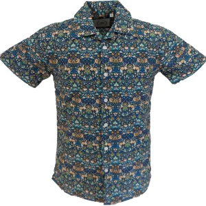 Relco Mens Blue Multi Paisley Retro Hawaiian Shirt