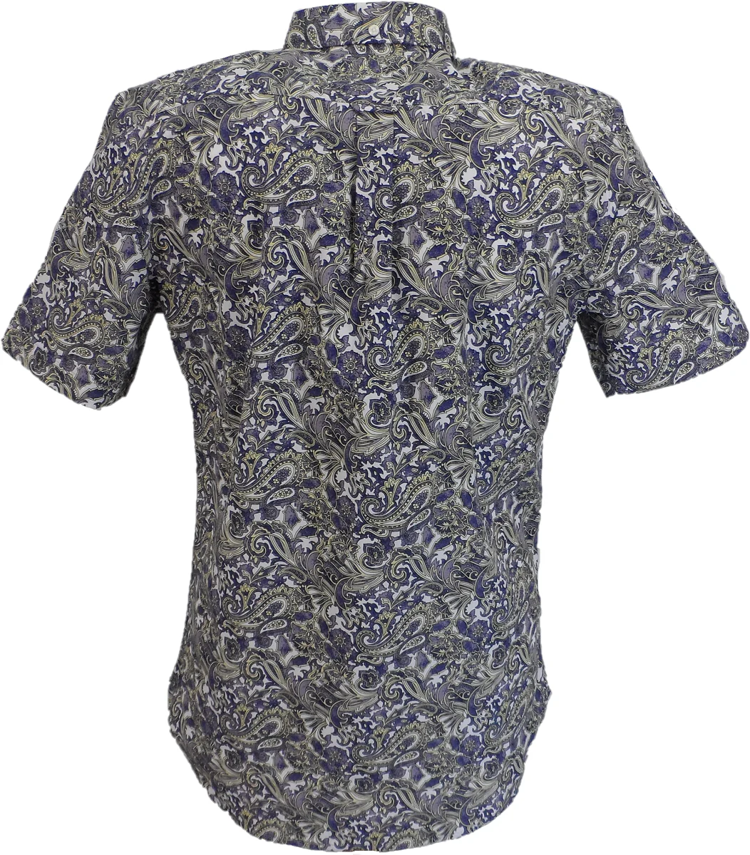 Lambretta Mens White Paisley Short Sleeved Button Down Shirts - immagine 3