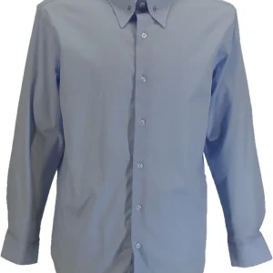 Mazeys Mens Blue Pin Collar Cotton Long Sleeved Retro Shirts