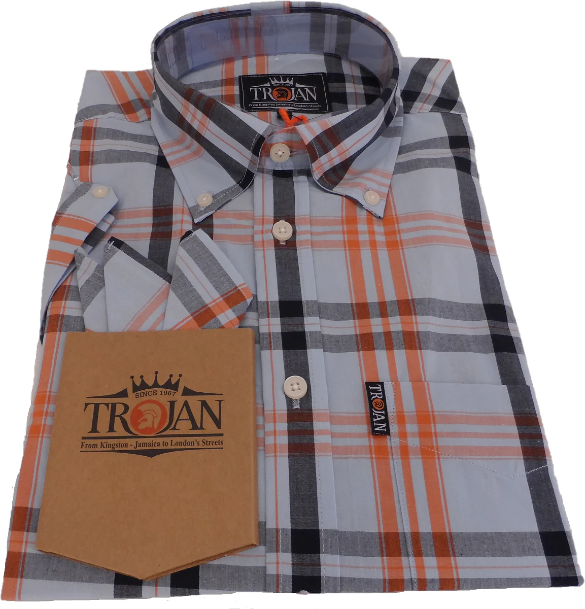 Trojan Mens Sky Check 100% Cotton Short Sleeved Shirts and Pocket Square - immagine 3