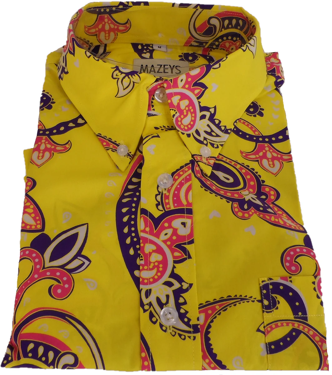 Mens 70s Yellow Psychedelic Paisley Shirt - immagine 4