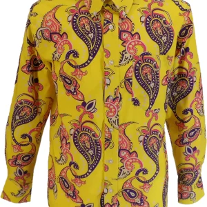 Mens 70s Yellow Psychedelic Paisley Shirt