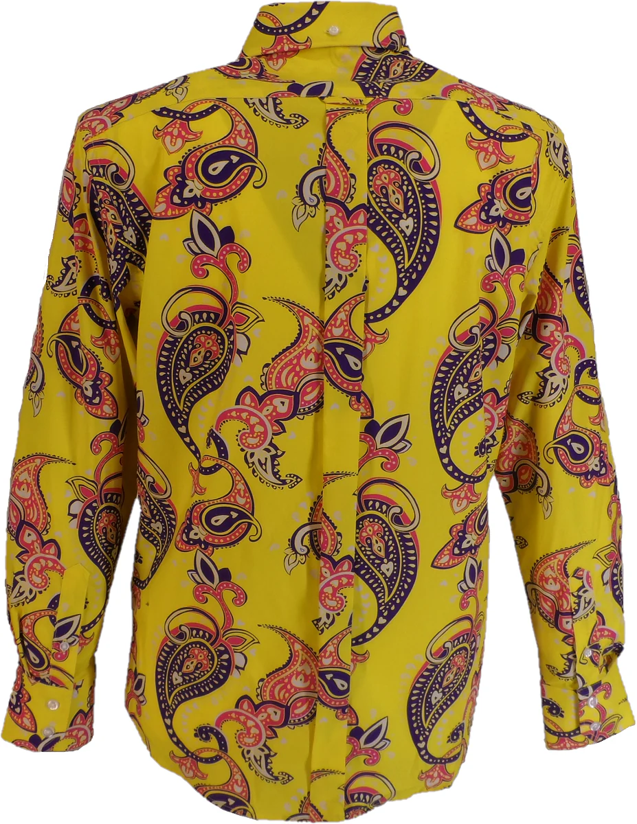 Mens 70s Yellow Psychedelic Paisley Shirt - immagine 3