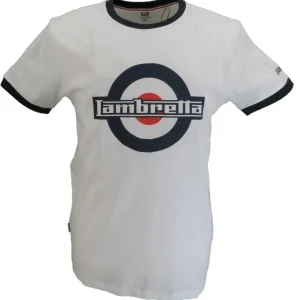 Lambretta Mens White Target Logo Ringer T-Shirt