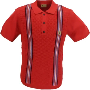 Gabicci Vintage Mens Garnet Red Textured Knitted Polo Shirt