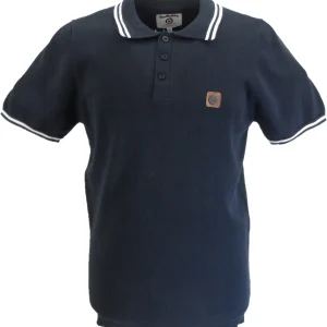 Lambretta Mens Navy Blue Tipped Collar Knitted Polo Shirt