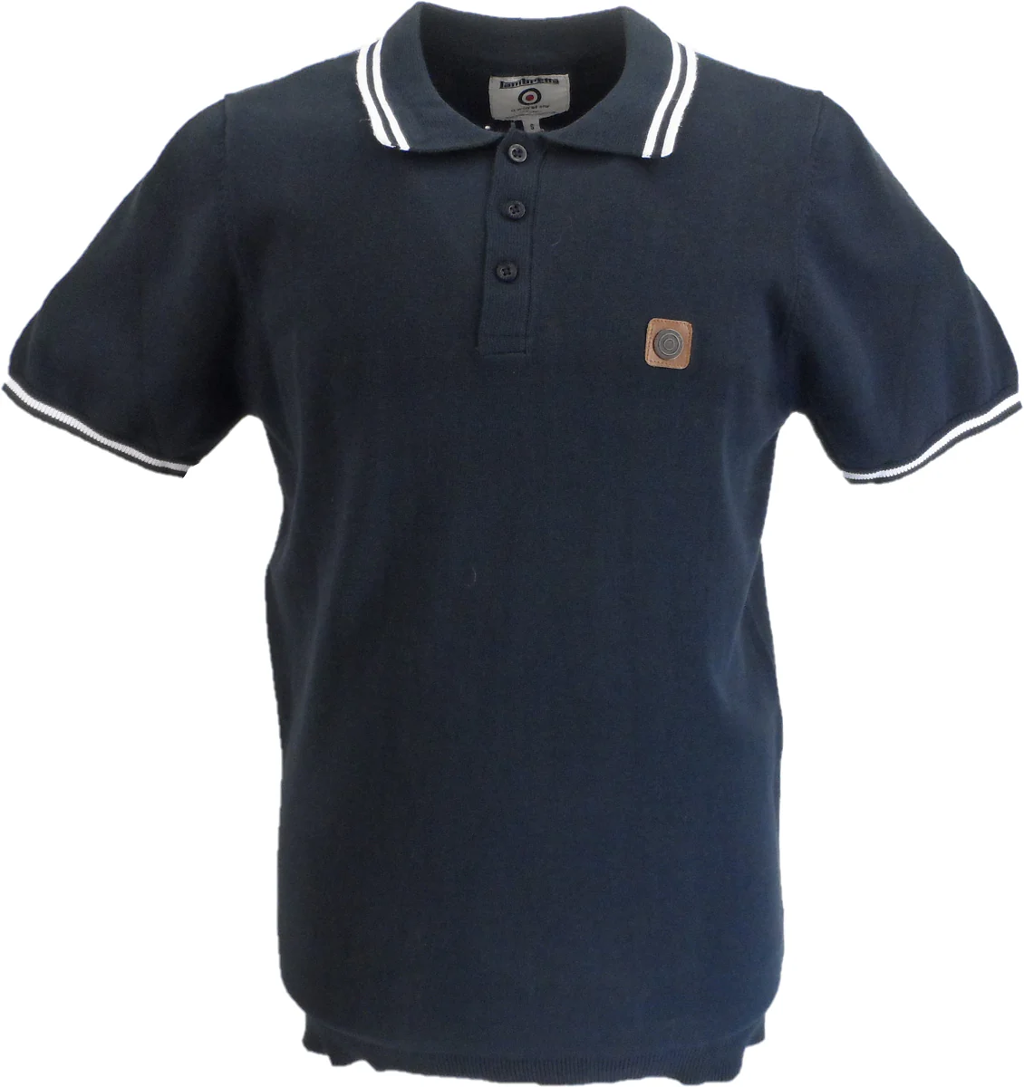 Lambretta Mens Navy Blue Tipped Collar Knitted Polo Shirt - immagine 2