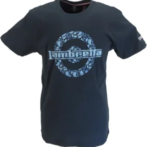Lambretta Mens Navy Blue Paisley Target 100% Cotton Retro T Shirt