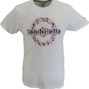 Lambretta Mens White Paisley Target 100% Cotton Retro T Shirt