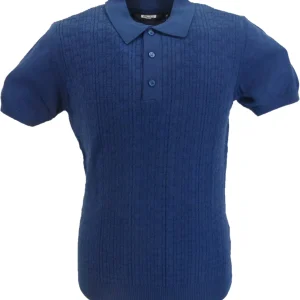 Relco Mens Dark Blue Retro Patterned Knitted Polo Shirts