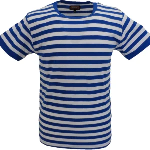 Run & Fly Mens Retro Mod 60s Indie Blue & White Cotton T-Shirt