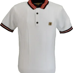 Gabicci Vintage Mens White Canto Textured Knitted Polo Shirt
