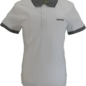 Lambretta Mens White Checkerboard Collar Polo Shirts