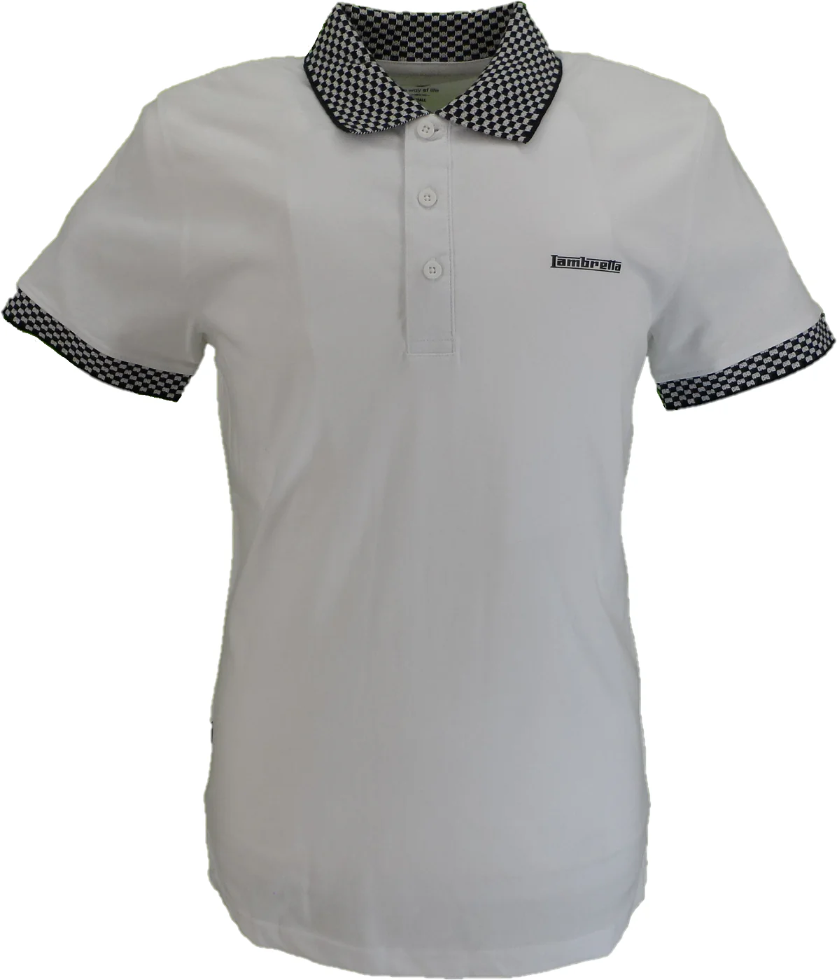 Lambretta Mens White Checkerboard Collar Polo Shirts - immagine 2