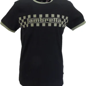 Lambretta Mens Black/Khaki Checkerboard Ringer T Shirt