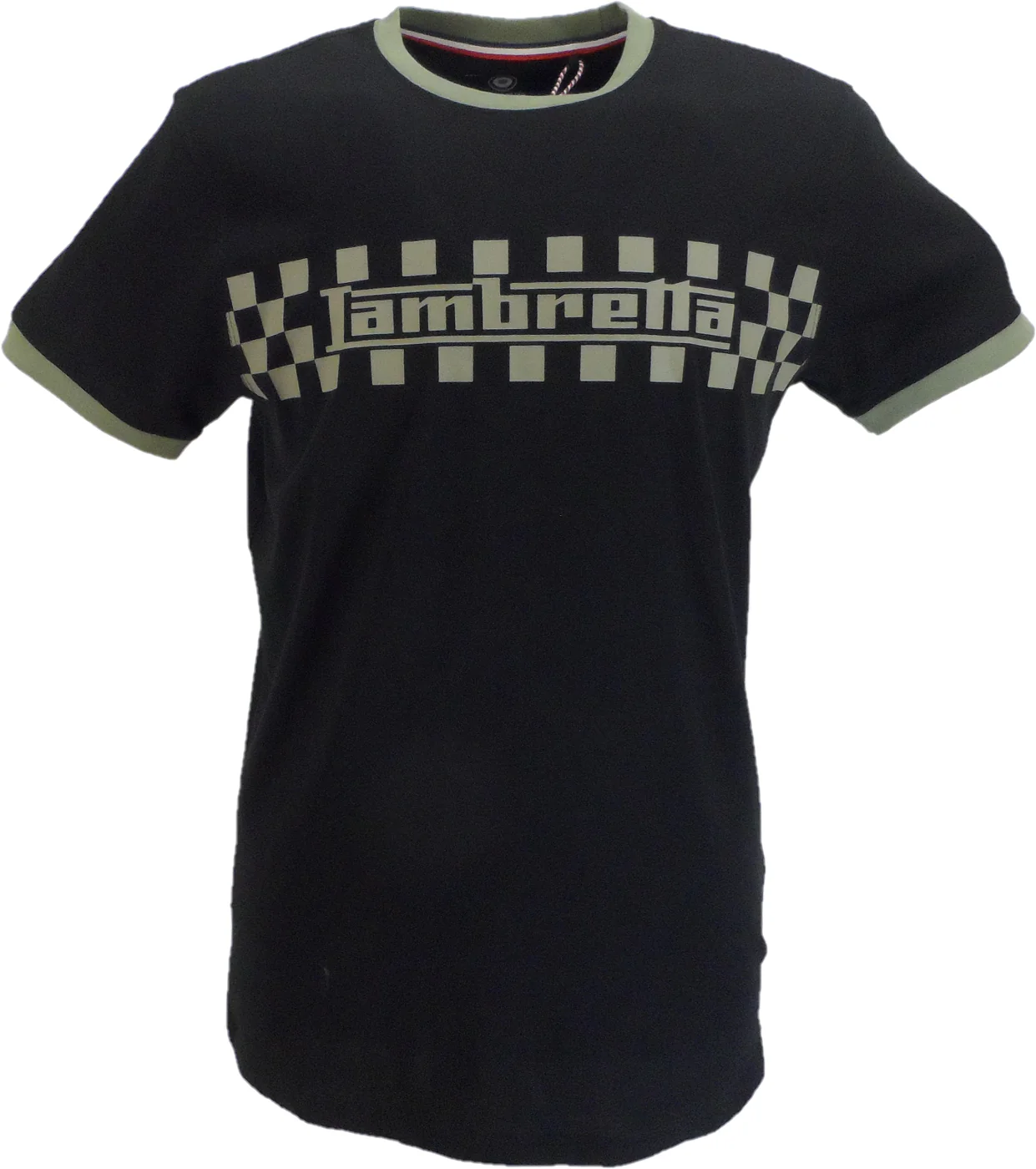 Lambretta Mens Black/Khaki Checkerboard Ringer T Shirt - immagine 2