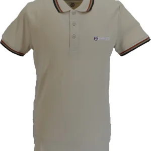 Lambretta Men`s Oatmeal Triple Tipped 100% Cotton Polo Shirts