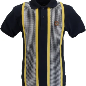 Trojan Mens Navy Blue Houndstooth Panel Stripe Polo Shirt