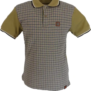 Trojan Mens Camel Brown Houndstooth Panel Polo Shirt