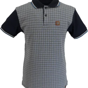 Trojan Mens Navy Houndstooth Panel Polo Shirt