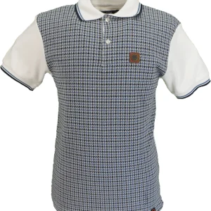 Trojan Mens Ecru Houndstooth Panel Polo Shirt