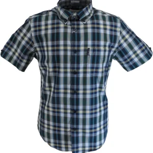 Ben Sherman Mens Dark Green Checked Short Sleeved Shirt