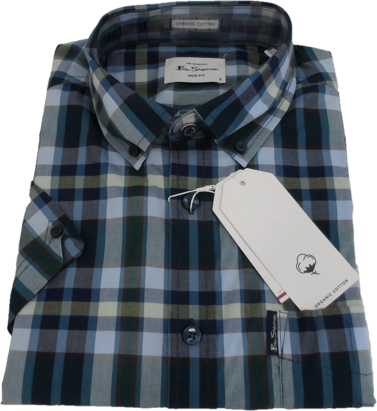 Ben Sherman Mens Dark Green Checked Short Sleeved Shirt - immagine 3