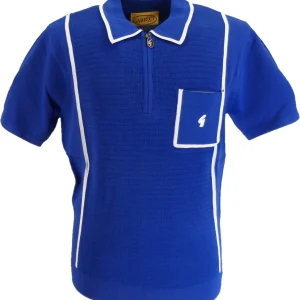 Gabicci Mens Sapphire Blue Archive Alfeo Knitted Zip Polo Shirt