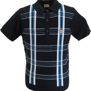 Gabicci Mens Navy Blue Miller Stripe Knitted Polo Shirt