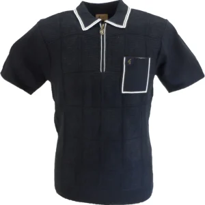 Gabicci Mens Navy Blue Marr Textured Knitted Zip Polo Shirt