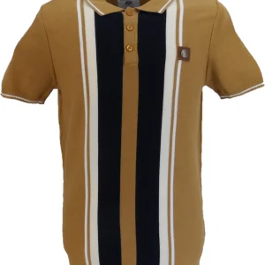 Lambretta Mens Tobacco Brown Greco Knitted Polo Shirt