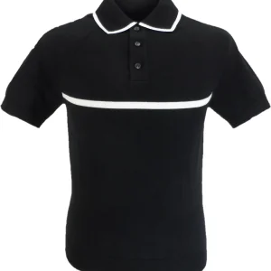 Ska & Soul Black 'Moran' Stripe Front Fine Gauge Polo