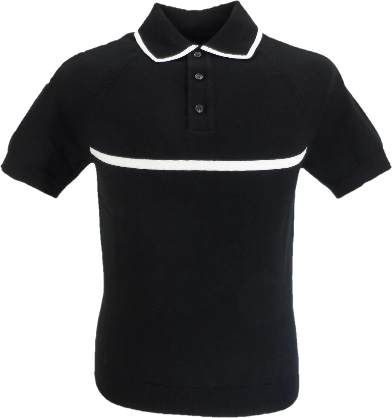 Ska & Soul Black 'Moran' Stripe Front Fine Gauge Polo - immagine 2