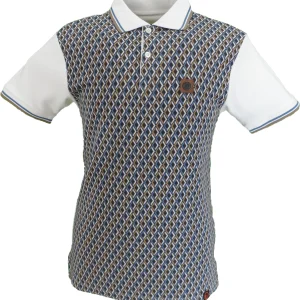 Trojan Mens Ecru Diamond Jacquard Panel Polo Shirt