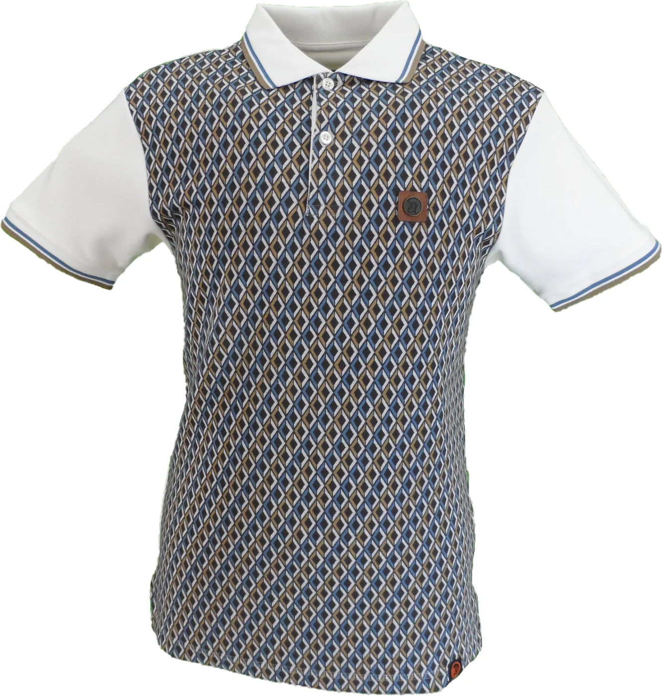 Trojan Mens Ecru Diamond Jacquard Panel Polo Shirt