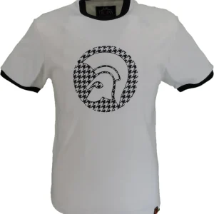 Trojan Mens Ecru Houndstooth Trojan Helmet logo T-Shirt
