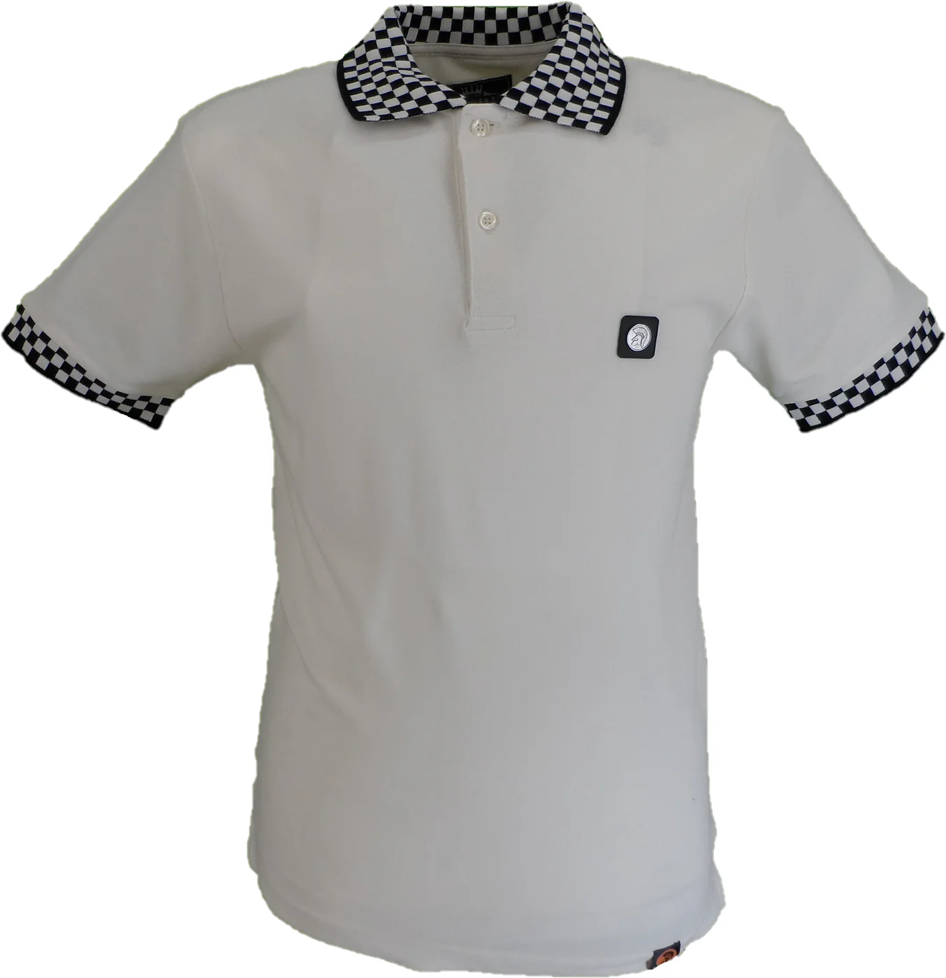 Trojan Mens Ecru Chequerboard Trim Pique Polo Shirt - immagine 2